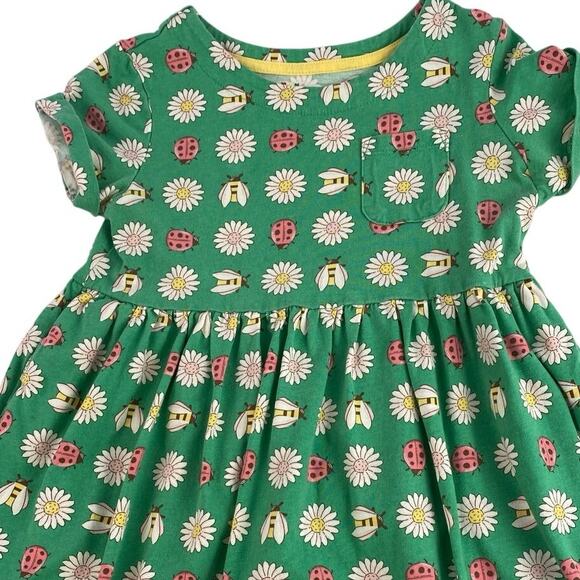 Mini Boden Kids Girls Green Floral Bee Short Sleeve Crew Neck A Line Dress 5-6Y - Picture 3 of 5